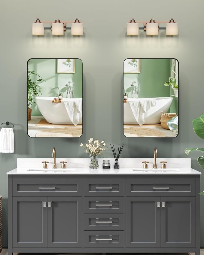 16"x24" Bathroom Medicine Cabinet with Mirror, Recessed and Surface Mount Medicine Cabinet Bathroom Mirror with Storage, Waterproof Black Metal, Stable and Removable 2 Metal Shelves, Easy Installation
