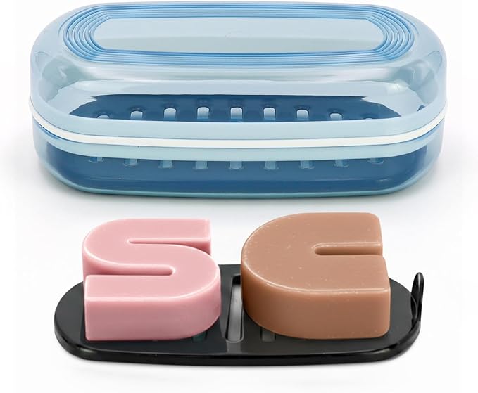 OZNER Clear Travel Soap Case Compatible with Kitsch - Leak-Proof Multi-Use Soap Holder with Draining Layer for Shampoo Bars, Conditioner Bars & Soap (Blue,1 Pack)