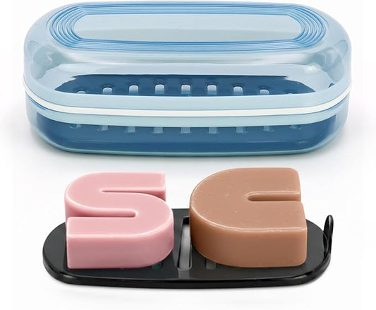 OZNER Clear Travel Soap Case Compatible with Kitsch - Leak-Proof Multi-Use Soap Holder with Draining Layer for Shampoo Bars, Conditioner Bars & Soap (Blue,1 Pack)