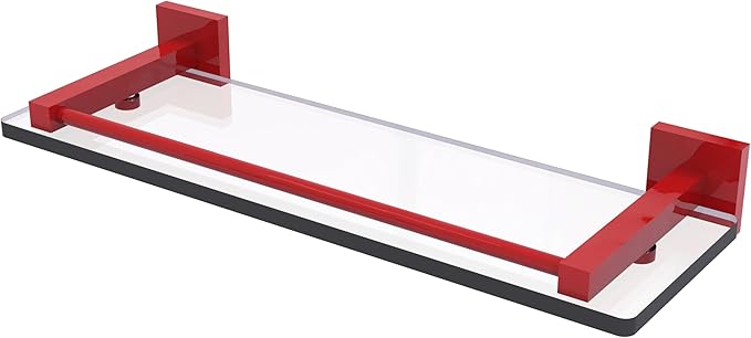 Allied Brass MT-1-16-GAL-FER Montero Collection 16 Inch Glass Shelf with Gallery Rail, Fire Engine Red