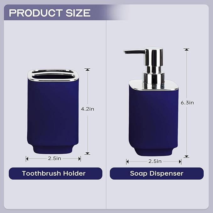 Navy Blue Bathroom Accessories 2 Pieces, Soap Dispenser and Toothbrush Holder Set for Boho Bathroom