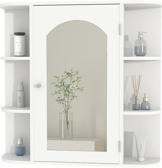 Aenuert Bathroom Wall Cabinet, Medicine Cabinet with Mirror and Adjustable Shelves,White Wall Mounted Cabinet Over The Toile,3-Tier Wood Hanging Storage for Bathroom,Kitchen,Living,Laundry Room