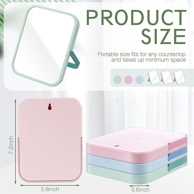 Novabright 6 Pcs Desktop Vanity Mirror, 7.2 Inch Portable Folding Makeup Mirrors with U-Shaped Bracket, Adjustable Angle, Compact Table Travel Mirror, Pink, Green, Blue