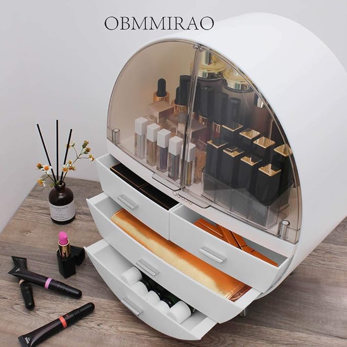 Elegant Dustproof Makeup Storage Organizer Box, Waterproof Large Cosmetics Organizer Storage with Drawers Skincare Cosmetic Display Cases for Countertop Bathroom Dresser Dedroom