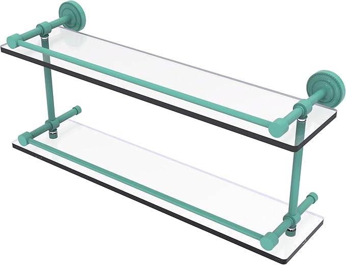 Allied Brass DT-2/22-GAL-SFG Dottingham 22 Inch Double Glass Shelf with Gallery Rail, Sea Foam Green