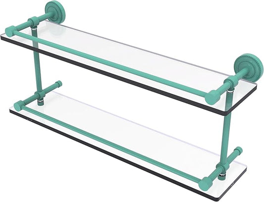 Allied Brass DT-2/22-GAL-SFG Dottingham 22 Inch Double Glass Shelf with Gallery Rail, Sea Foam Green