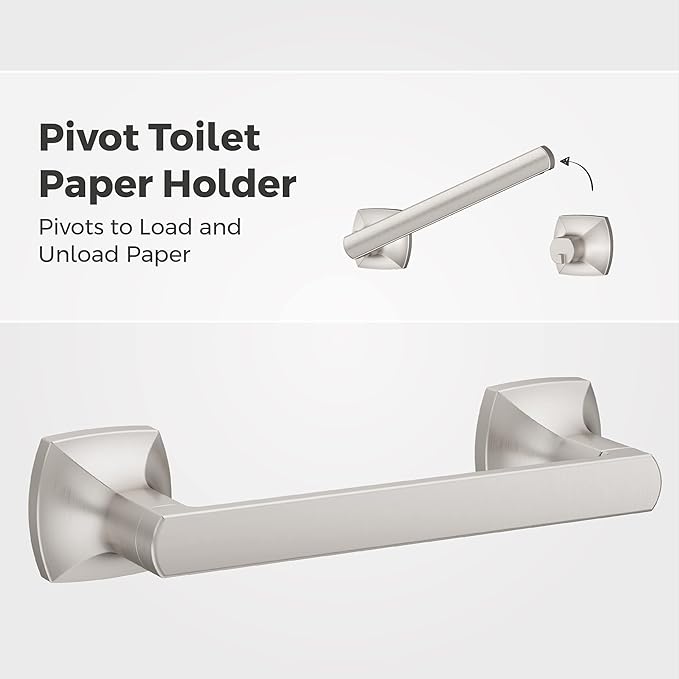 Pfister Vaneri 3-Piece Bathroom Hardware Set with Towel Bar, Towel Ring, and Toilet Paper Holder, Wall-Mounted, Spot Defense Brushed Nickel Finish, BTBVRI3GS