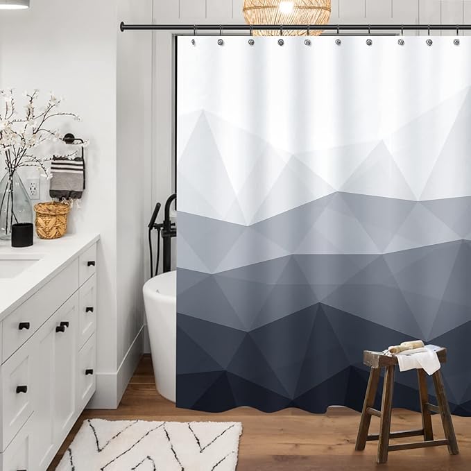 Sunlit Designer Extra Long Shower Curtain, Popular Shower Curtain, Ombre Cool Gray Fabric Shower Curtains for Bathroom Decor, Contemporary Bathroom Curtains