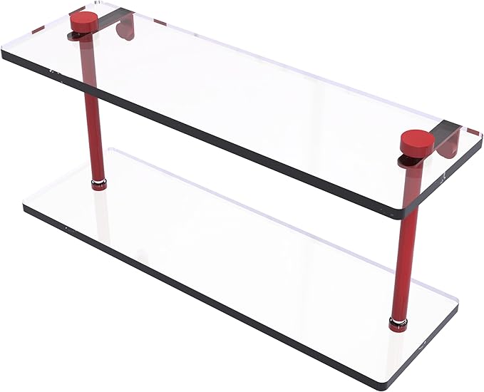 Allied Brass NS-2/16-FER 16 Inch Two Tiered Glass Shelf, Fire Engine Red