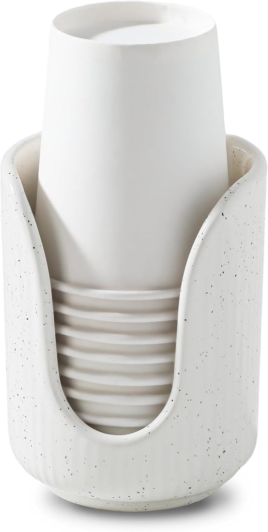 ABRUTY Bathroom Cup Dispenser, 3oz-4oz Ceramic Paper Cup Holder, Small Countertop Mouthwash Dixie Cups Accessories, for Vanity Countertops, Bathroom, Kitchen, and Dining Room, Sand