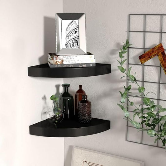 Floating Corner Shelves 2 Pack Black 9.8x9.8x1.5 Inches MDF Wall Mounted Display Storage for Bathroom Kitchen Living Room Decor