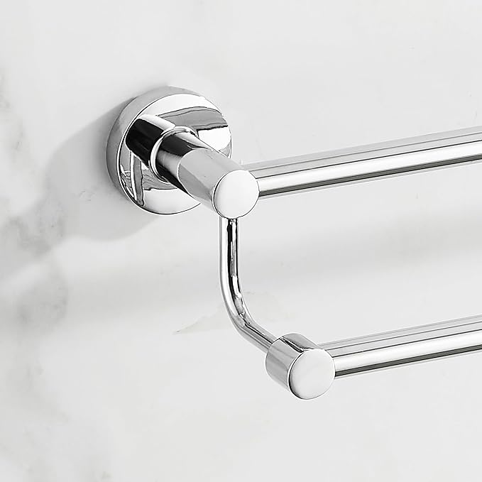 Adjustable Double Towel Racks for Bathroom 15 to 26.5 Inch Towel Bar, Expandable Bright Chrome Double Bath Towel Holder, Wall Mount with Screws Towel Bar Rod