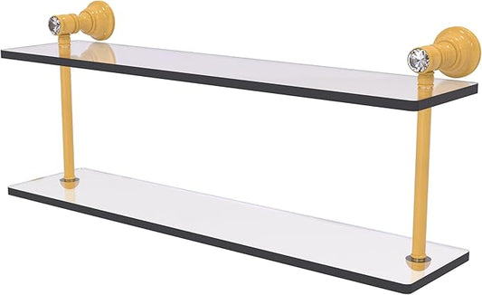 Allied Brass CC-2-22-SGL Carolina Crystal Collection 22 Inch Two Tiered Glass Shelf, Spanish Gold