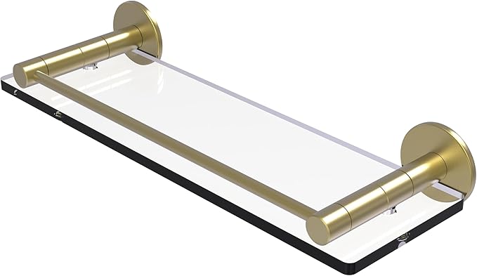 Allied Brass FR-1/16G-SBR Fresno Collection 16 Inch Glass Vanity Rail Shelf, Satin Brass