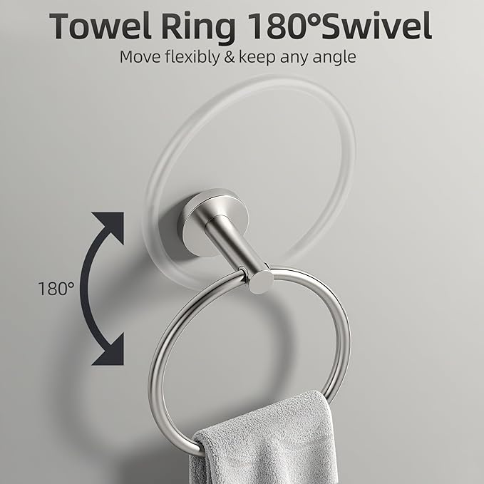 Brushed Nickel Bathroom Hardware Set 10 Pieces, Bathroom Towel Rack Holder Set Wall Mounted, SUS304 Stainless Steel Towel Bar Set - 16 Inch Towel Bar, Toilet Paper Holder, Towel Hooks, Towel Ring