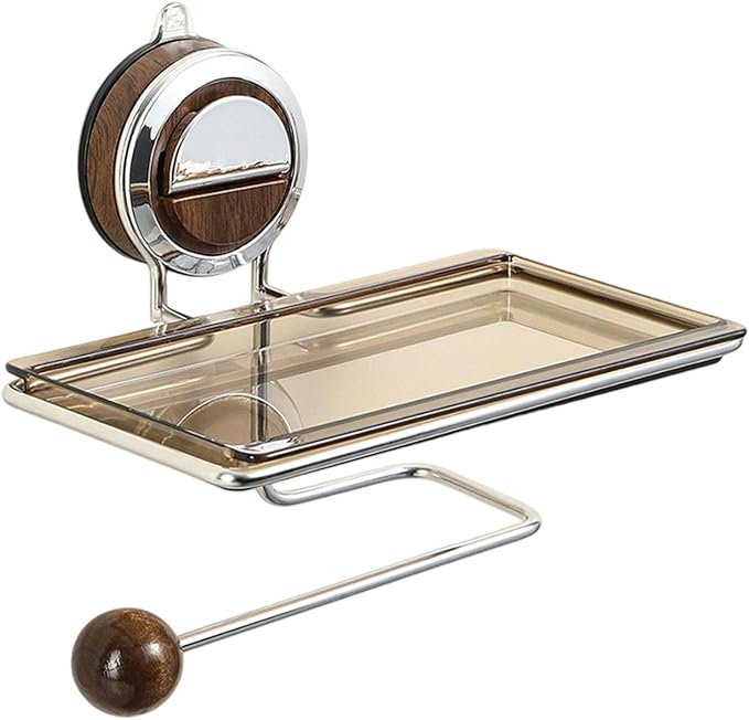 Modern Adhesive Bathroom Shelf Stainless Steel & Suction Cup Wall Space-Saving Toiletries Holder Space Saving Holder
