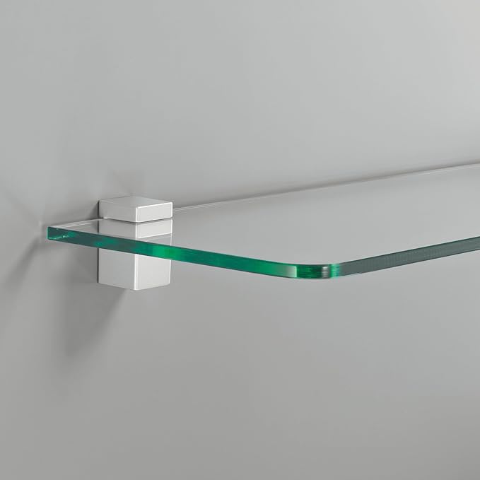Glass Shelves - Tempered Safety Glass Shelves for Bathroom, Choose Over 20 Shelf Brackets and Multiple Shelf Sizes - Bloc Style - 31.5 x 5.9 in - Silver Clip