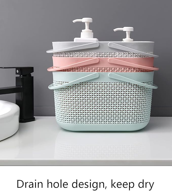 UUJOLY Plastic Organizer Storage Baskets with Handles, Shower Caddy Bins Organizer for Bathroom and Kitchen (3 Pack, Blue)