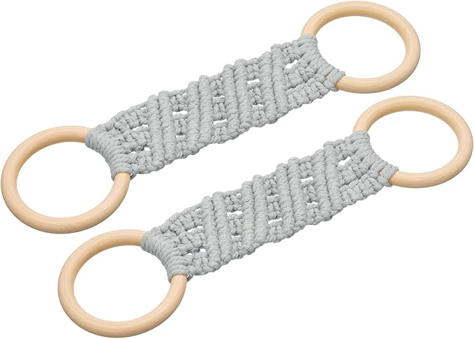 uxcell 2Pcs Kitchen Dish Towel Holder, 11"x3" Crochet Towel Ring with Hanging Loop for Cabinet House Oven Stove Door, Light Grey