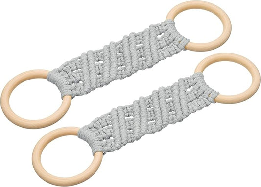 uxcell 2Pcs Kitchen Dish Towel Holder, 11"x3" Crochet Towel Ring with Hanging Loop for Cabinet House Oven Stove Door, Light Grey