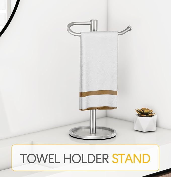 Hand Towel Holder Stand, Brushed Nickel Standing Towel Racks for Bathroom, Stainless Steel Free Standing Towel Rack, Towel Bar Kitchen Vanity Countertops Decor