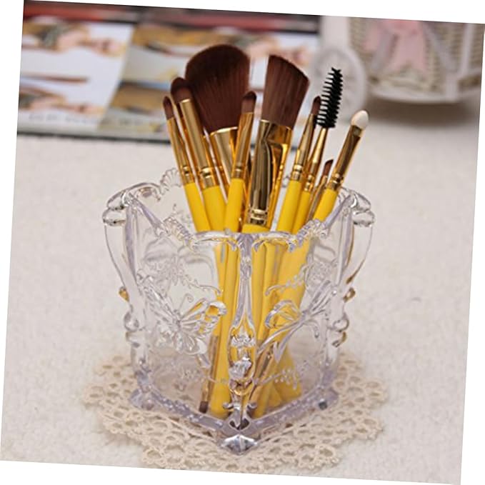 Operitacx Makeup Brush Container Cup Butterfly Decorated Acrylic Brush Holder Elegant and Sturdy Storage