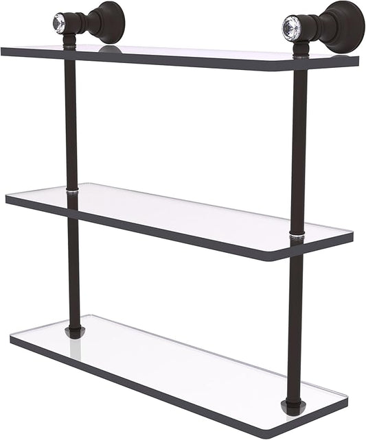 Allied Brass CC-5-16-ORB Carolina Crystal Collection 16 Inch Triple Glass Shelf, Oil Rubbed Bronze