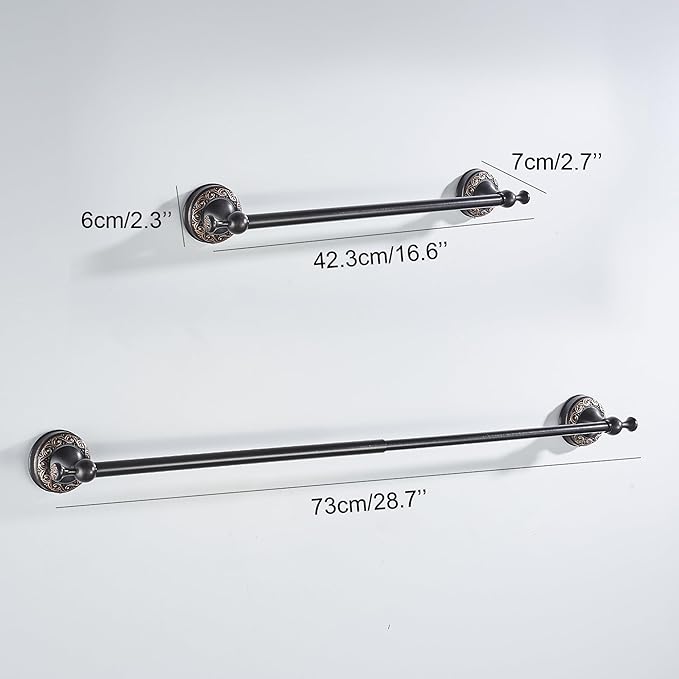 Oil Rubble Bronze Brass Single Towel Bar, Adjustable 15.5 to 27.5 Inch Bath Towel Bar Rack for Bathroom Towel Holder, Wall Mounted Black Bathroom Hardware Accessories,Pattern Carving Design