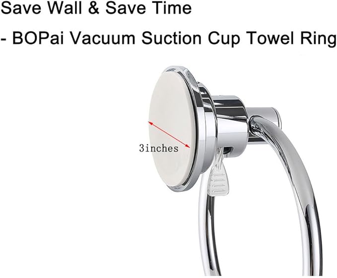 BOPai Drill Free Powerful Vacuum Suction Cup Towel Ring Shower Washcloth Hand Towel Round Holder