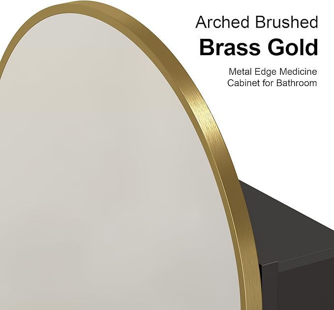 Recessed Medicine Cabinet,Brushed Brass Gold Arched Medicine Cabinet with Mirror for Bathroom,Metal Edge Mirrored Medicine Cabinets,in Wall Arch Medicine Cabinets Mirror with Storage 16x31