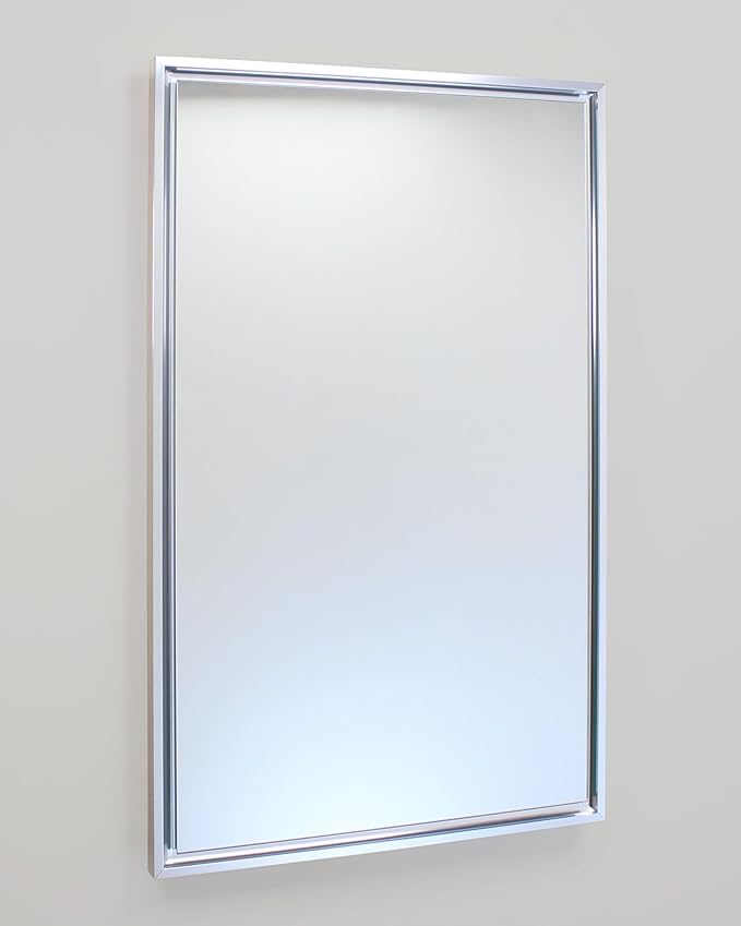 Fox Hollow Furnishings 16x26 Parker Metro Metal Framed Rectangle Recessed Bathroom Medicine Cabinet, Floating Mirror, 14x24 in-Wall Opening, Steel, Adjustable Glass Shelves, Magnet Close, Chrome