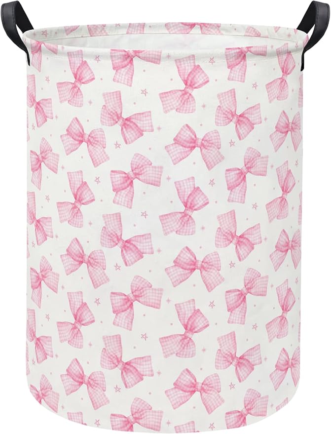 Baby Laundry Hamper kids laundry Basket Waterproof Storage Bin for Bedroom Toy Clothes Organizer Basket Woodland Animals Room D??cor(Pink Bowknot)