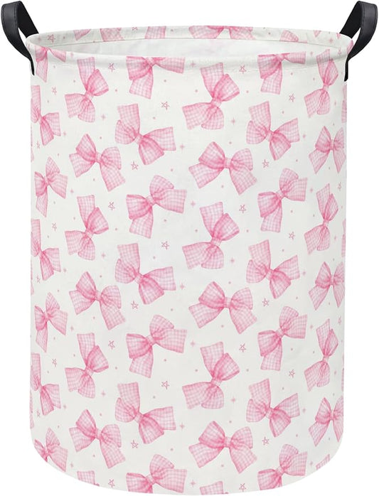 Baby Laundry Hamper kids laundry Basket Waterproof Storage Bin for Bedroom Toy Clothes Organizer Basket Woodland Animals Room D??cor(Pink Bowknot)