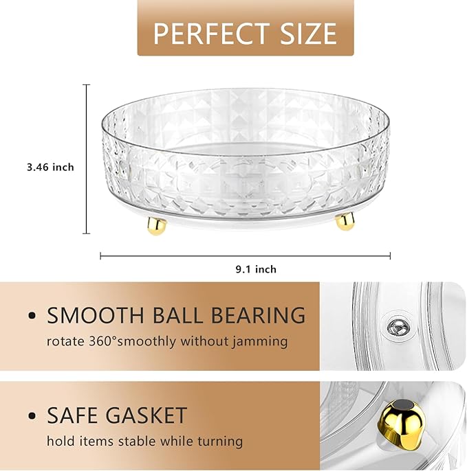 360 Rotating Makeup Organizer for Vanity, Diamond Pattern Skincare Organizer Perfume Lazy Susan Organizer Bathroom Makeup Countertop Spinning Holder, Cosmetic Storage Display Cases (Clear)