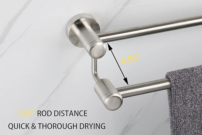 TocTen Double Bath Towel Bar - Thicken SUS304 Stainless Steel Towel Rack for Bathroom, Bathroom Accessories Double Towel Rod Heavy Duty Wall Mounted Towel Holder (Brushed Nickel, 33 in)