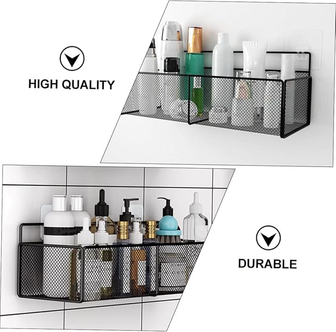 Luxshiny Large Black Wall-Mounted Storage Rack for Home 38CM Iron Cosmetic Organizer No Drill Hanging Shelf for Bathroom and Kitchen Supplies