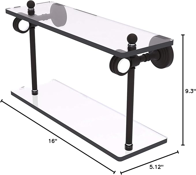 Allied Brass PG-2D-16-ORB Pacific Grove Collection 16 Inch Two Tiered Glass Dotted Accents Shelf, Oil Rubbed Bronze