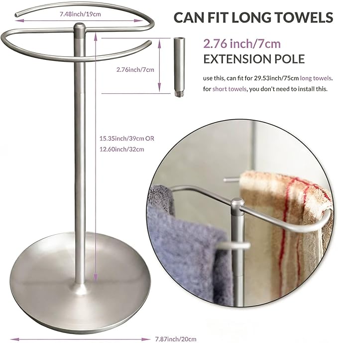 simpletome Towel Holder Stand Countertop with Storage Tray Non-Slip Weighted Base for Bathroom (Brushed Nickel)