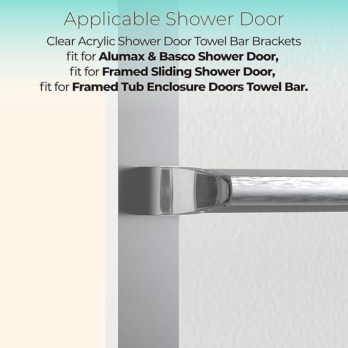 Clear Acrylic Shower Door Towel Bar Brackets Fit for Alumax/Basco Framed Sliding Glass Shower Door Towel Rod, Sliding Doors Replacement Parts with Bright Chrome Sleeve, Set of Two Brackets