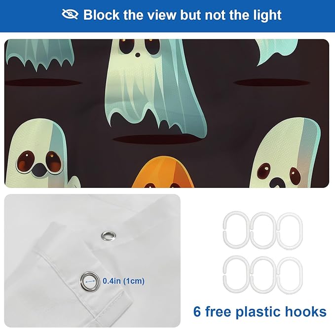 Shrahala Halloween Ghosts Decorative Shower Curtain, Vintage Spooky Creatures Bathroom Décor Polyester Fiber Waterproof with Plastic Rings for Shower Stall Bathtubs 72 x 36 in