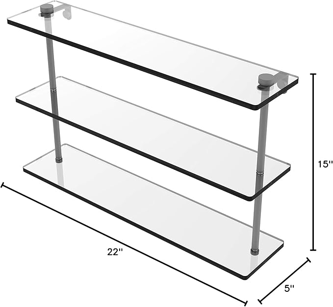 Allied Brass PR-5/22 22 Inch Triple Tiered Glass Shelf, Matte Gray