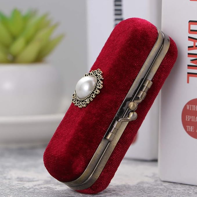 Alipis Retro Velvet Lipstick Organizer Box with Mirror Compact Cosmetic Storage Case Portable Lip Balm Holder 3.93X1.37X0.98 Inches Vintage Makeup Organizer for Travel and Daily Use