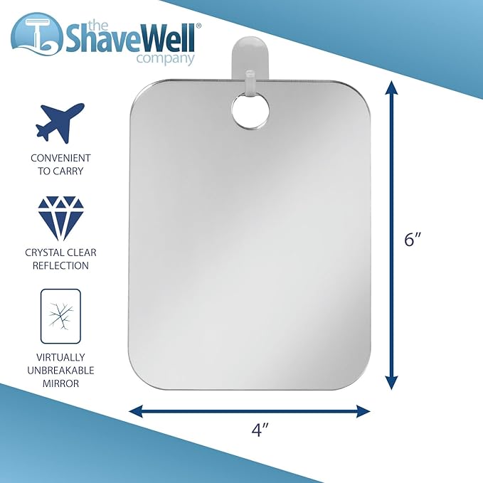 Shave Well Locker Mirror for Office, Gym, or School Desk | Full-Face Travel-Friendly Hanging Mirror with Convenient Handheld Option | Includes Removable Adhesive Hook