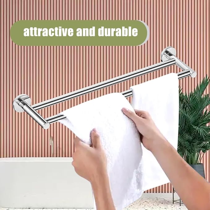Retractable #304 Stainless Steel Towel Bar, Single bar or Double bar Optional,Adjustable Length from 16 inches to 28.9 Inches (Chrome, Double Towel bar)