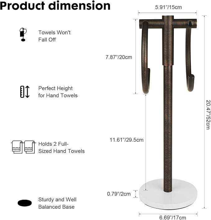 19 inch Oil Rubbed Bronze Double Towel Holder Stand,Hand Towel Bar Bathroom Vanity Countertop Towel Hanger Free Standing,Towel Ring Hardware Accessories Towel Rack