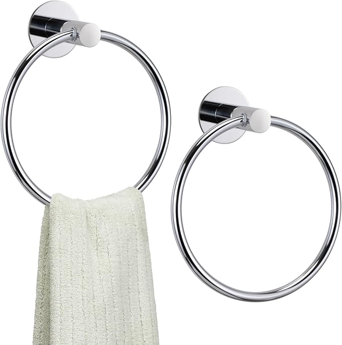 2 Pack Self Adhesive Towel Ring Stainless Steel Wall Mounted Hand Towel Holder No Drilling Towel Hanger Rack for Bathroom Kitchen