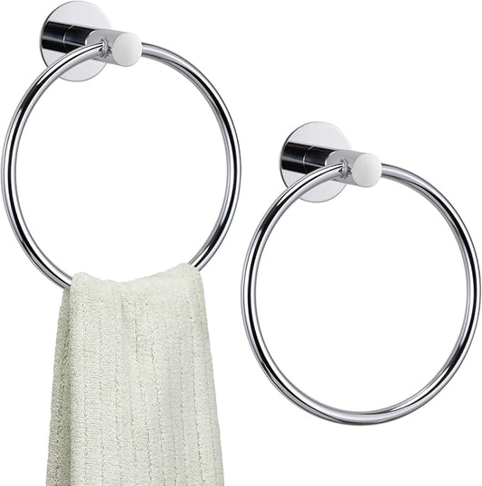 2 Pack Self Adhesive Towel Ring Stainless Steel Wall Mounted Hand Towel Holder No Drilling Towel Hanger Rack for Bathroom Kitchen