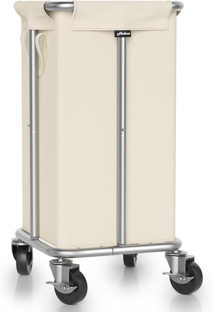 Hodonas Laundry Basket with Wheels, 115L Rolling Laundry Hamper Large Dirty Clothes Hamper Cart with Steel Frame and Removable Bag, Bedroom Bathroom Dorm Room Laundry Room Organization Hampers, Beige