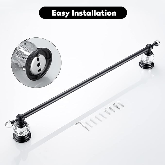 Leyden Crystal Bathroom Hardware,Matte Black Adjustable 24 Inch Towel Bar Toilet Paper Holder Towel Ring Coat Hooks 4 Pieces Wall Mounted