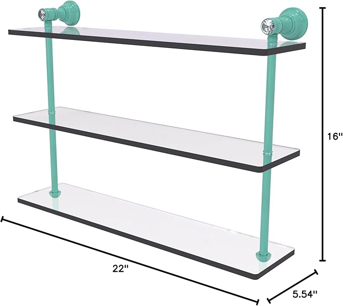 Allied Brass CC-5-22-SFG Carolina Crystal Collection 22 Inch Triple Glass Shelf, Sea Foam Green